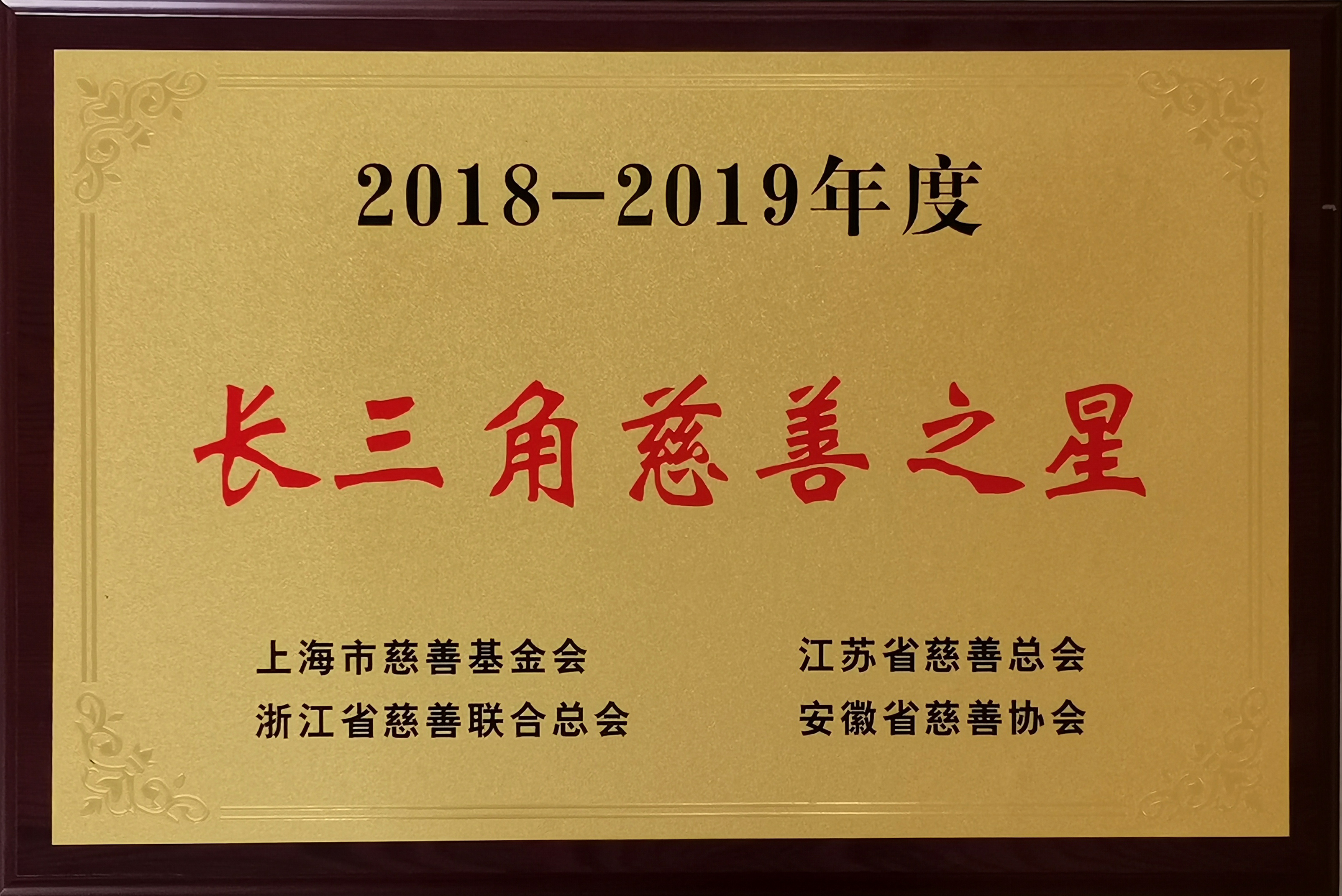 董事長(zhǎng)沈小平榮獲“2018-2019年度長(zhǎng)三角慈善之星”榮譽(yù)稱(chēng)號(hào)