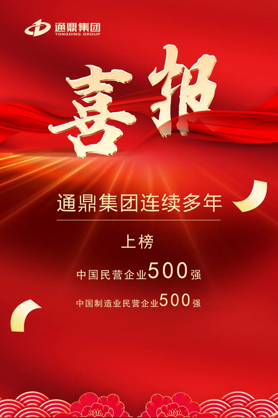 喜報(bào)！通鼎連續(xù)多年榮登“中國民營企業(yè)500強(qiáng)”“中國制造業(yè)民營企業(yè)500強(qiáng)”榜單